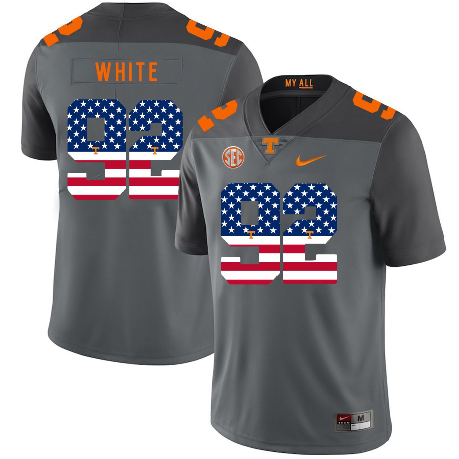 Men Tennessee Volunteers #92 White Grey Flag Customized NCAA Jerseys